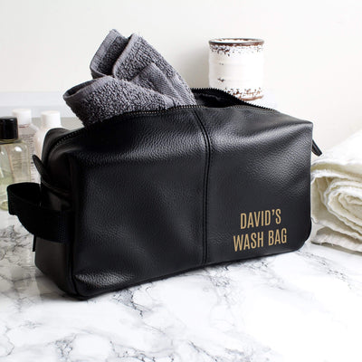 Personalised Memento Textiles Personalised Luxury Black leatherette Wash Bag