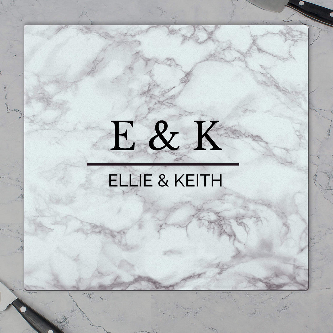 Personalised Memento Kitchen, Baking &amp; Dining Gifts Personalised Marble Effect Glass Chopping Board/Worktop Saver