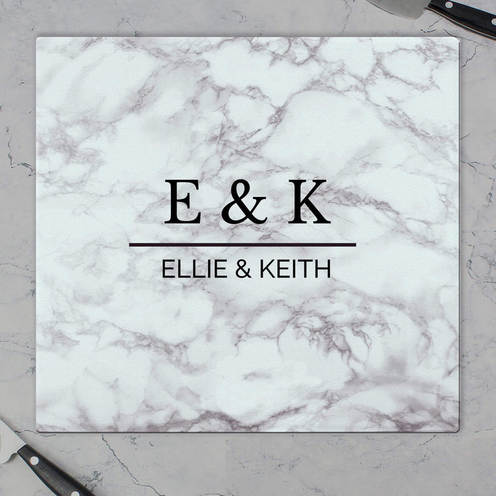 Personalised Memento Kitchen, Baking &amp; Dining Gifts Personalised Marble Effect Glass Chopping Board/Worktop Saver