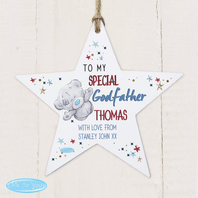 Personalised Memento Wooden Personalised Me to You Godfather Wooden Star Decoration