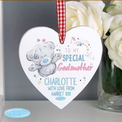 Personalised Memento Wooden Personalised Me to You Godmother Wooden Heart Decoration
