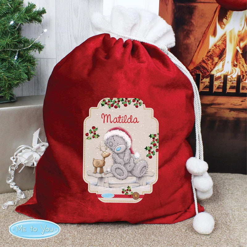Personalised Memento Christmas Decorations Personalised Me to You Reindeer Luxury Pom Pom Red Sack