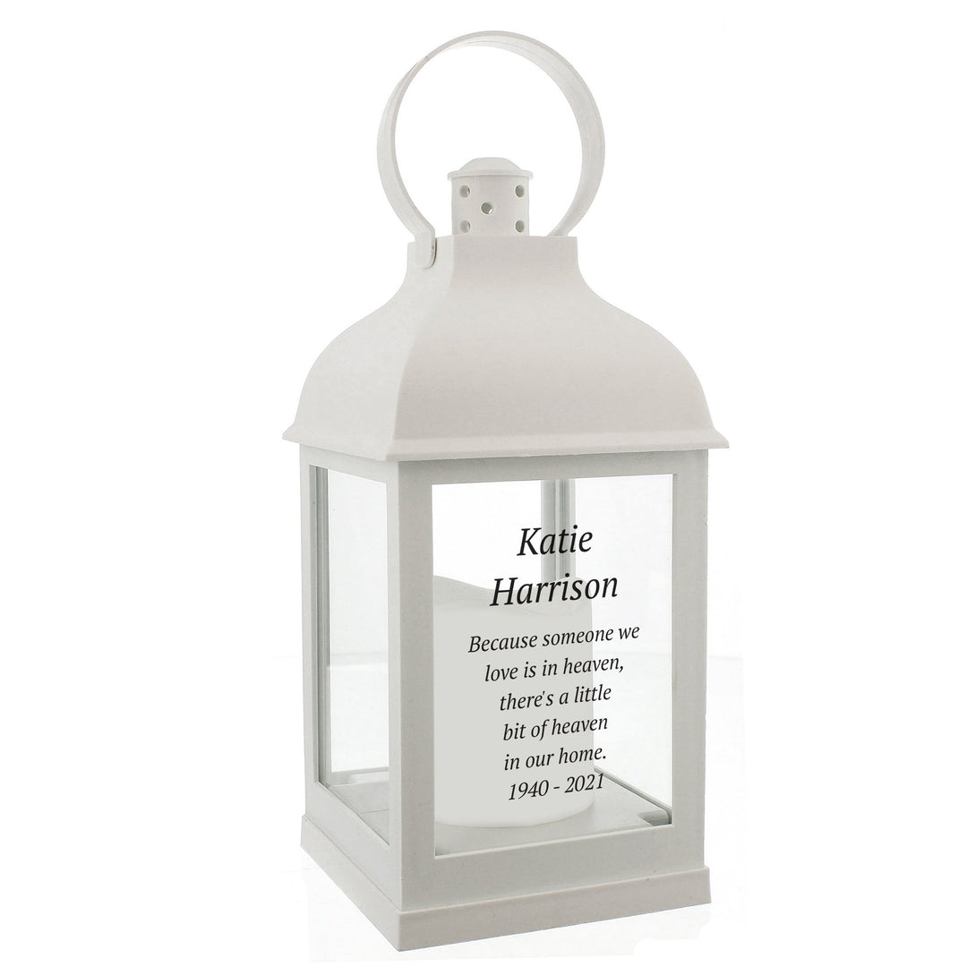 Personalised Memento LED Lights, Candles &amp; Decorations Personalised Memorial White Lantern