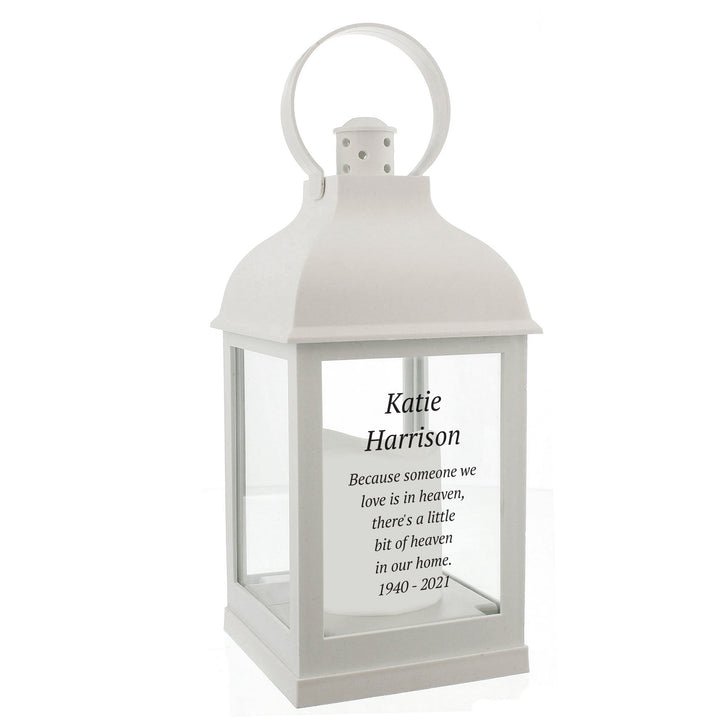 Personalised Memento LED Lights, Candles &amp; Decorations Personalised Memorial White Lantern