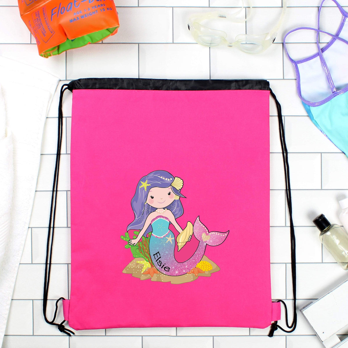 Personalised Memento Textiles Personalised Mermaid Pink Swim Bag