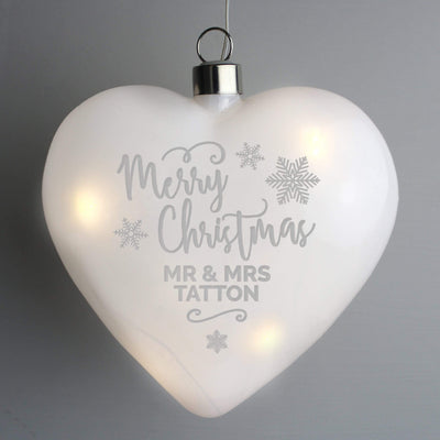 Personalised Memento LED Lights, Candles & Decorations Personalised Merry Christmas LED Hanging Glass Heart