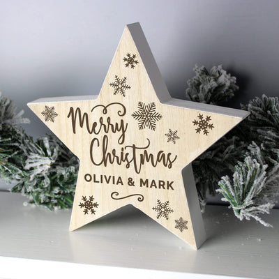 Personalised Memento Wooden Personalised Merry Christmas Rustic Wooden Star Decoration