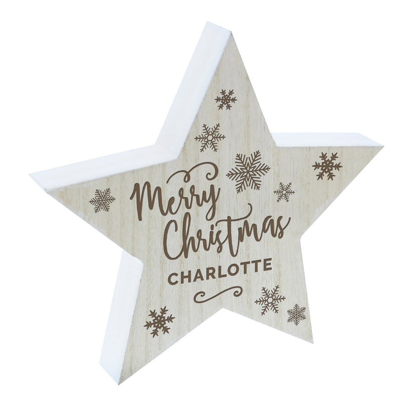 Personalised Memento Wooden Personalised Merry Christmas Rustic Wooden Star Decoration