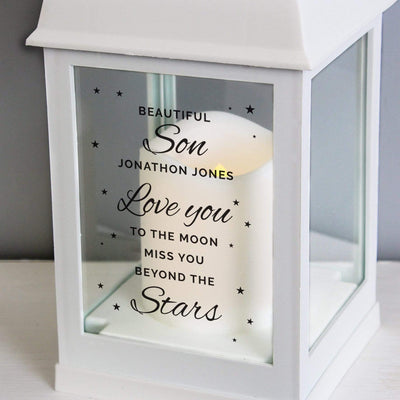 Personalised Memento LED Lights, Candles & Decorations Personalised 'Miss You Beyond The Stars' White Lantern