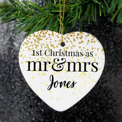 Personalised Memento Hanging Decorations & Signs Personalised Mr and Mrs 1st Christmas Ceramic Heart Decoration