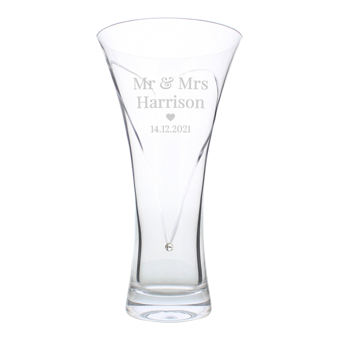 Personalised Memento Vases Personalised Mr &amp; Mrs Large Hand Cut Diamante Heart Vase with Swarovski Elements