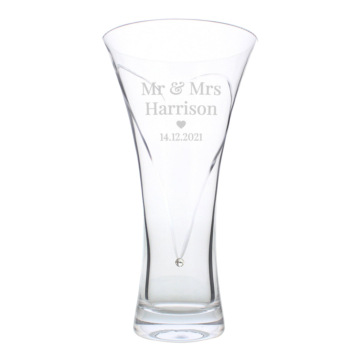 Personalised Memento Vases Personalised Mr & Mrs Large Hand Cut Diamante Heart Vase with Swarovski Elements