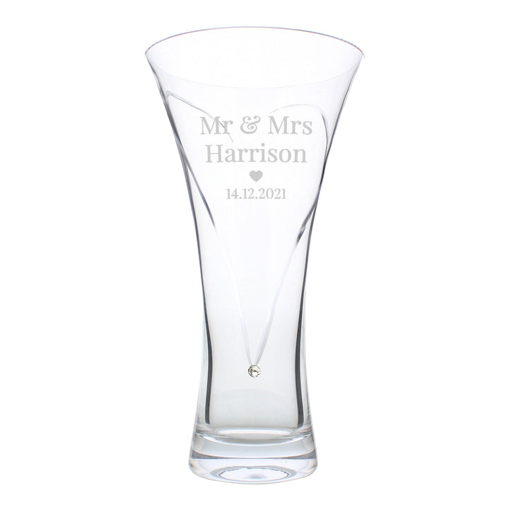 Personalised Memento Vases Personalised Mr &amp; Mrs Large Hand Cut Diamante Heart Vase with Swarovski Elements