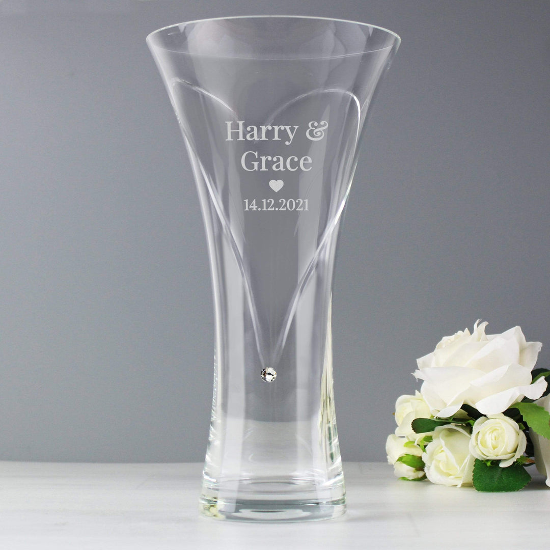 Personalised Memento Vases Personalised Mr &amp; Mrs Large Hand Cut Diamante Heart Vase with Swarovski Elements