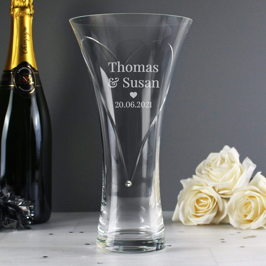 Personalised Memento Vases Personalised Mr &amp; Mrs Large Hand Cut Diamante Heart Vase with Swarovski Elements