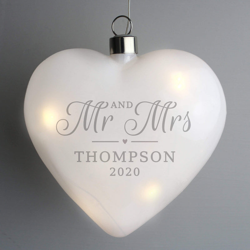 Personalised Memento LED Lights, Candles & Decorations Personalised Mr & Mrs LED Hanging Glass Heart