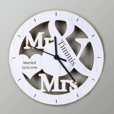 Personalised Memento Wooden Personalised Mr & Mrs Shape Wooden Clock
