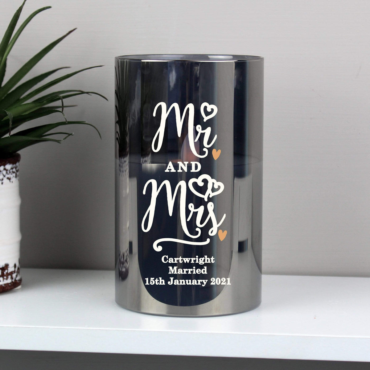 Personalised Memento LED Lights, Candles & Decorations Personalised Mr & Mrs Smoked Glass LED Candle