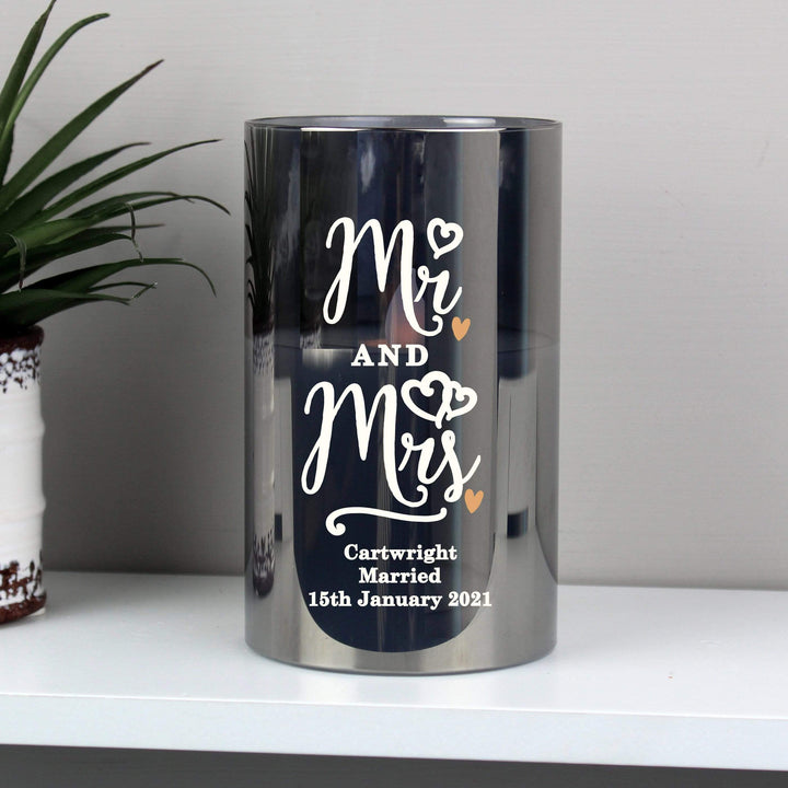 Personalised Memento LED Lights, Candles &amp; Decorations Personalised Mr &amp; Mrs Smoked Glass LED Candle