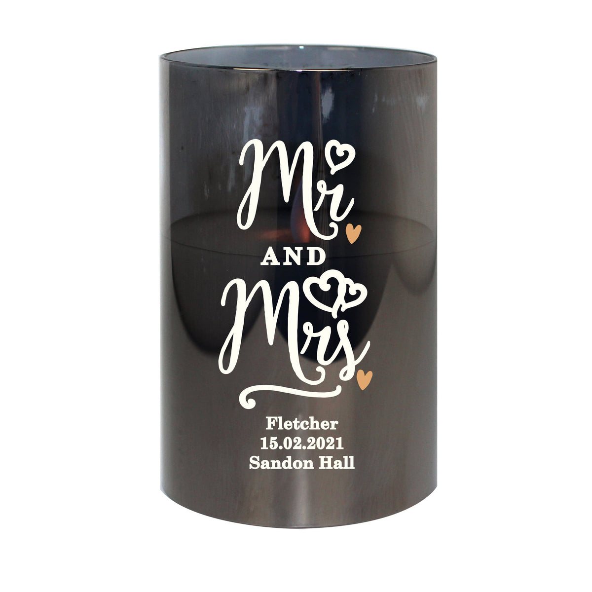 Personalised Memento LED Lights, Candles & Decorations Personalised Mr & Mrs Smoked Glass LED Candle