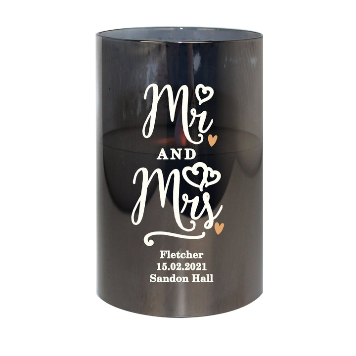 Personalised Memento LED Lights, Candles &amp; Decorations Personalised Mr &amp; Mrs Smoked Glass LED Candle