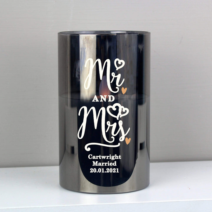 Personalised Memento LED Lights, Candles &amp; Decorations Personalised Mr &amp; Mrs Smoked Glass LED Candle