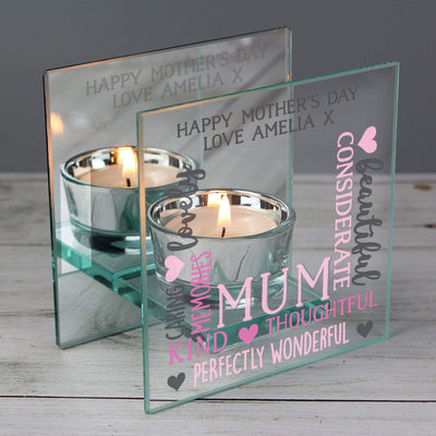 Personalised Memento Candles & Reed Diffusers Personalised Mum Mirrored Glass Tea Light Holder