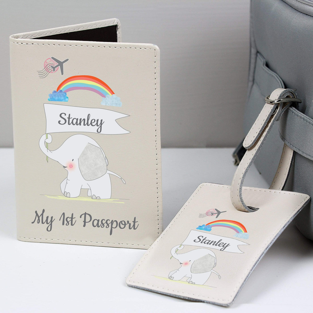 Personalised Memento Leather Personalised My 1st Cream Passport Holder & Luggage Tag Set