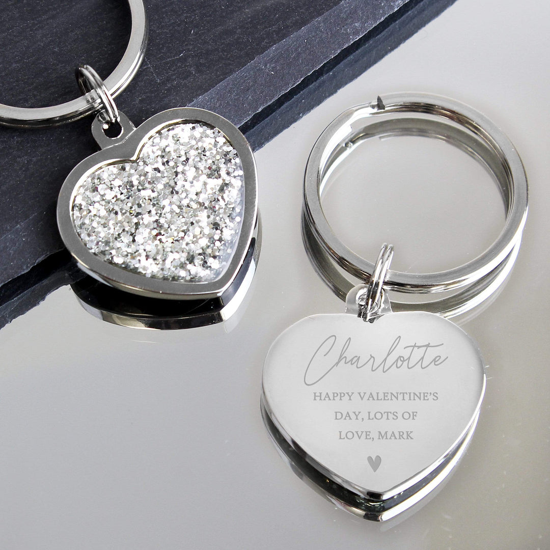Personalised Memento Keepsakes Personalised Name and Message Diamante Heart Keyring