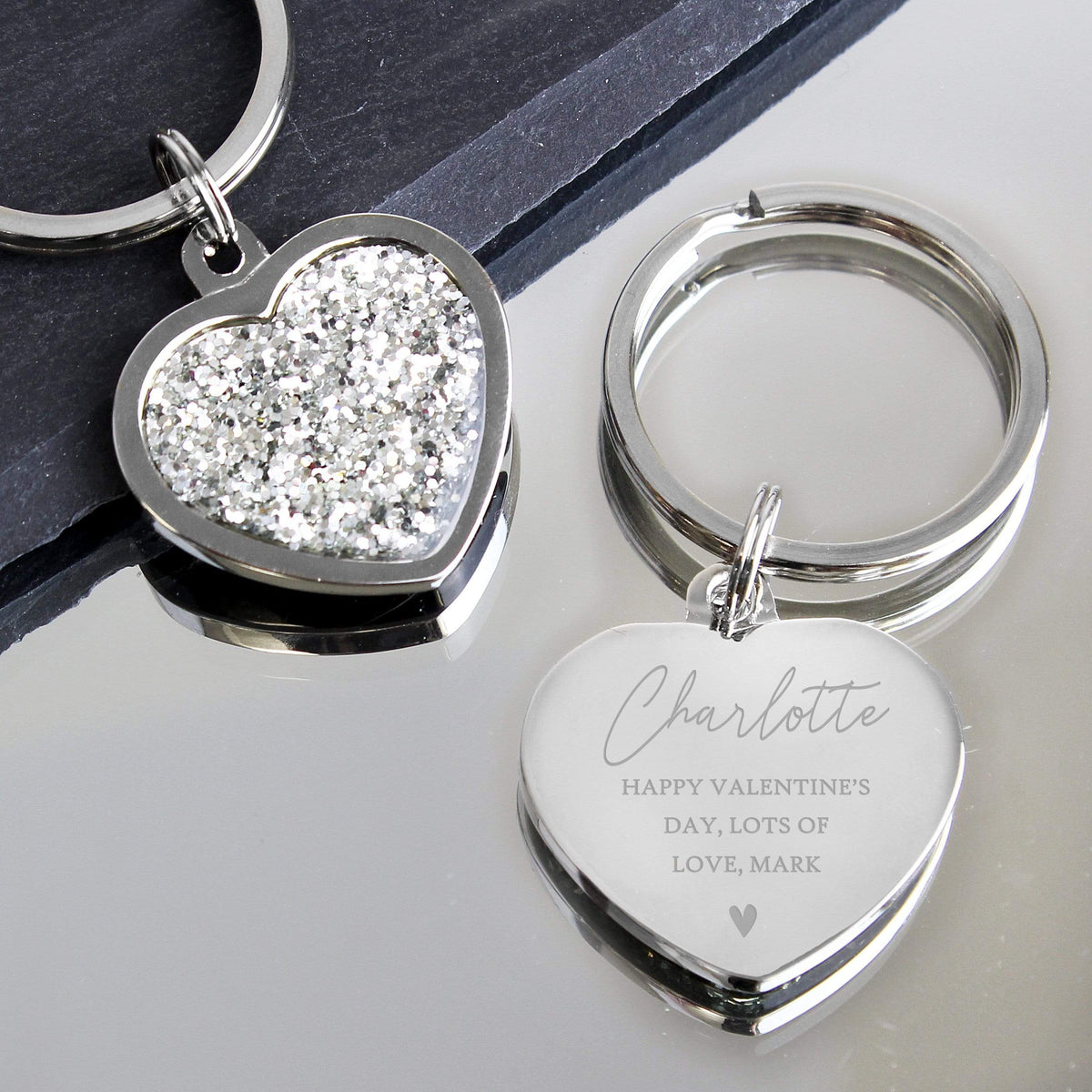 Personalised Memento Keepsakes Personalised Name and Message Diamante Heart Keyring