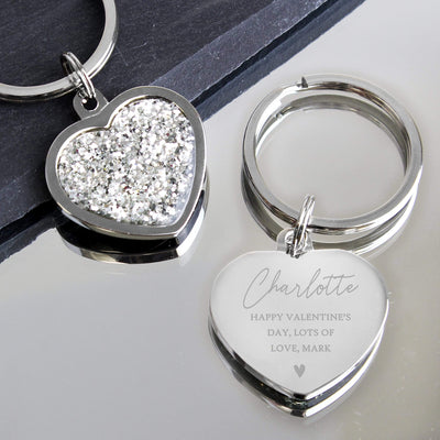 Personalised Memento Keepsakes Personalised Name and Message Diamante Heart Keyring