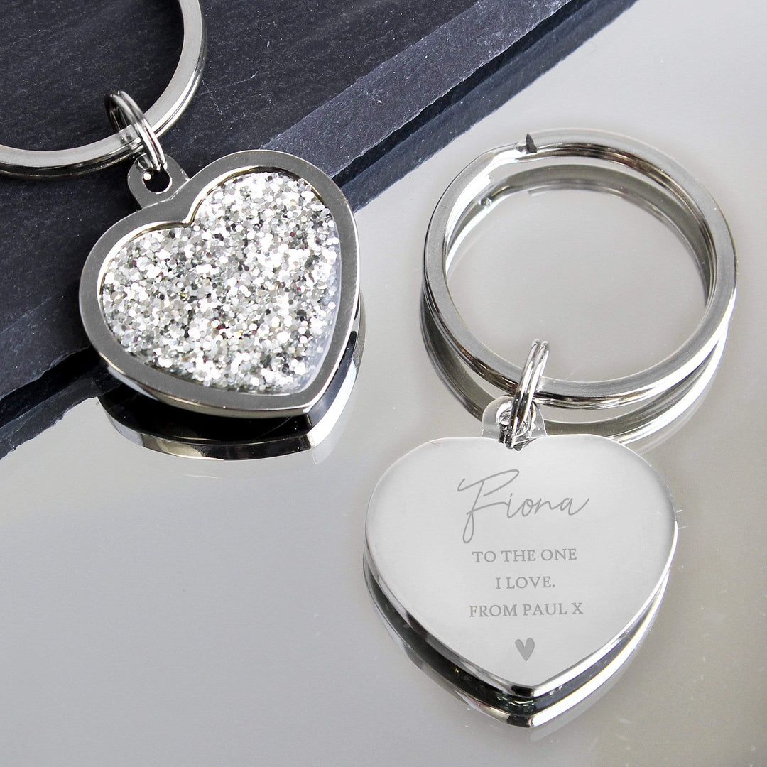Personalised Memento Keepsakes Personalised Name and Message Diamante Heart Keyring