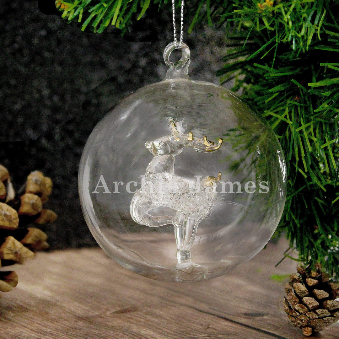 Personalised Memento Christmas Decorations Personalised Name Only Reindeer Glass Bauble