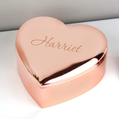 Personalised Memento Trinket, Jewellery & Keepsake Boxes Personalised Name Only Rose Gold Heart Trinket Box