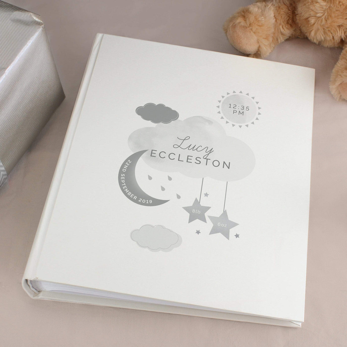 Personalised Memento Photo Frames, Albums and Guestbooks Personalised New Baby Moon & Stars Album with Sleeves