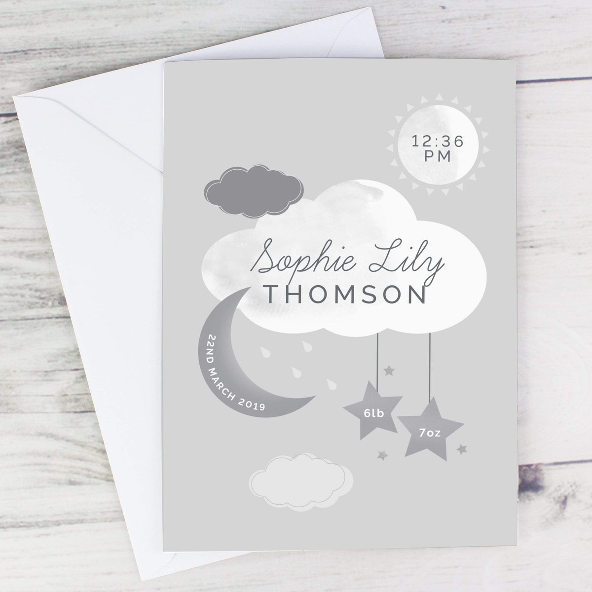 Personalised Memento Greetings Cards Personalised New Baby Moon & Stars Card