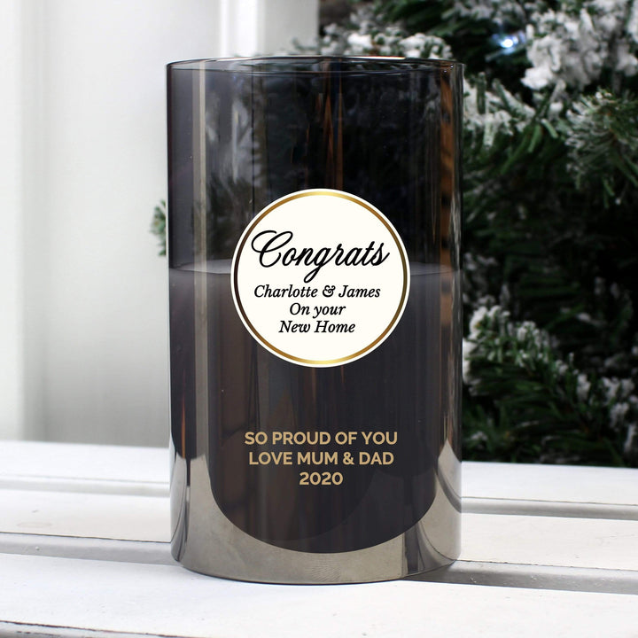 Personalised Memento LED Lights, Candles &amp; Decorations Personalised Opulent Smoked Glass LED Candle