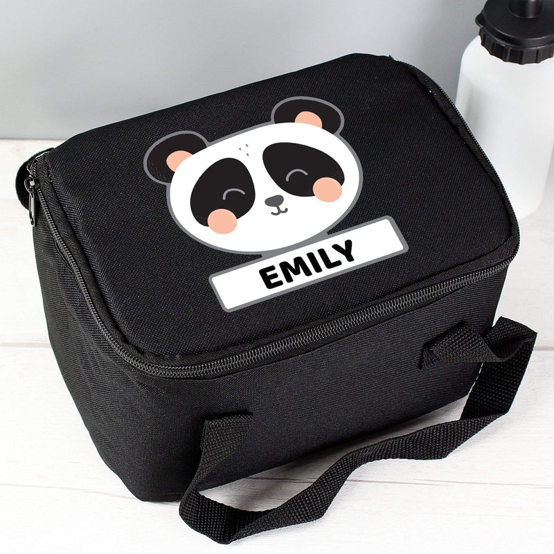 Personalised Memento Textiles Personalised Panda Black Lunch Bag