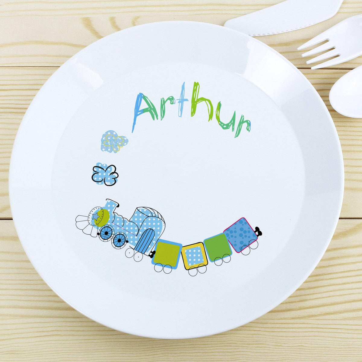 Personalised Memento Mealtime Essentials Personalised Patchwork Train Plastic Plate