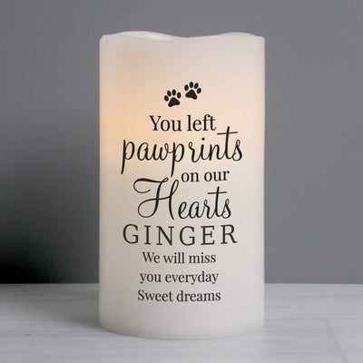 Personalised Memento LED Lights, Candles & Decorations Personalised Pawprints On Our Hearts LED Candle