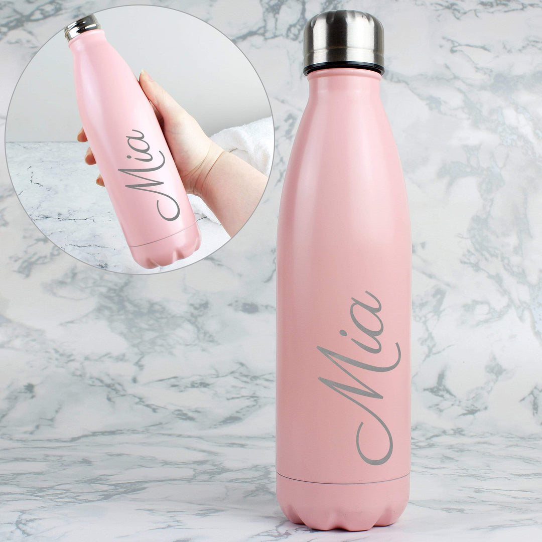 Personalised Memento Glasses &amp; Barware Personalised Pink Metal Insulated Drinks Bottle