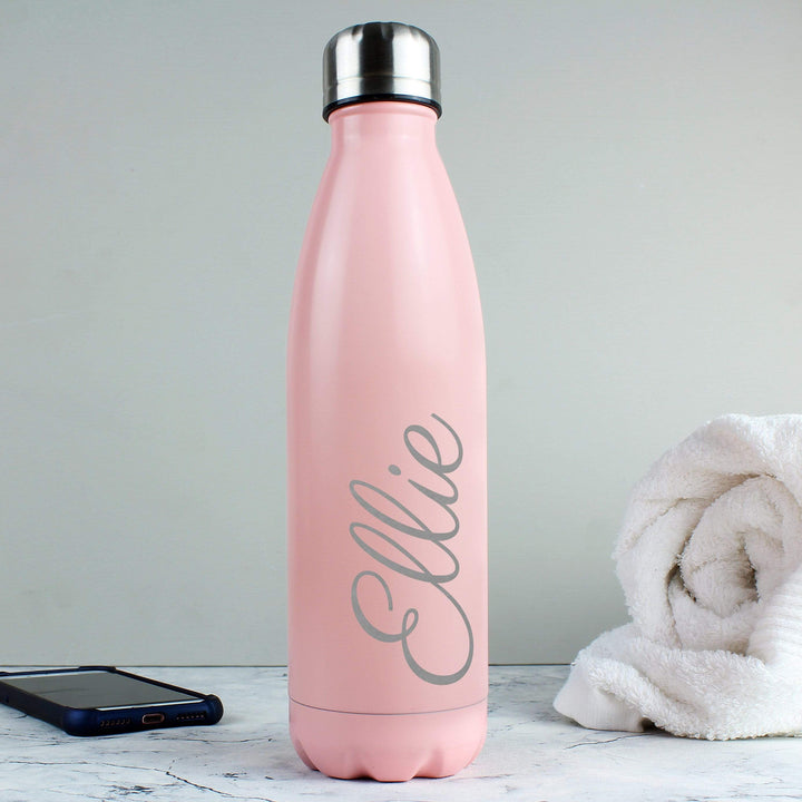 Personalised Memento Glasses &amp; Barware Personalised Pink Metal Insulated Drinks Bottle