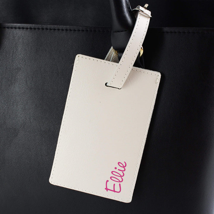 Personalised Memento Leather Personalised Pink Name Cream Luggage Tag