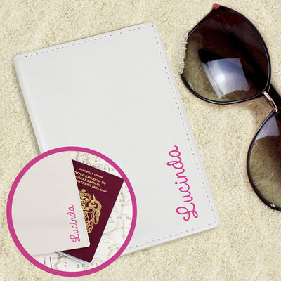 Personalised Memento Leather Personalised Pink Name Island Cream Passport Holder