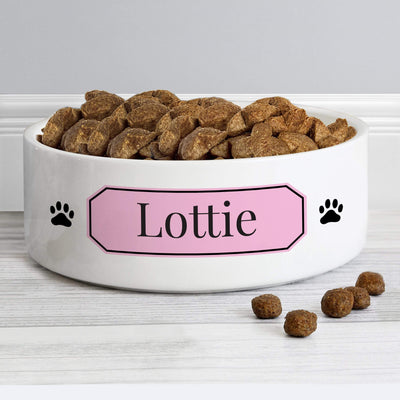 Personalised Memento Pet Gifts Personalised Pink Plaque 14cm Medium Pet Bowl