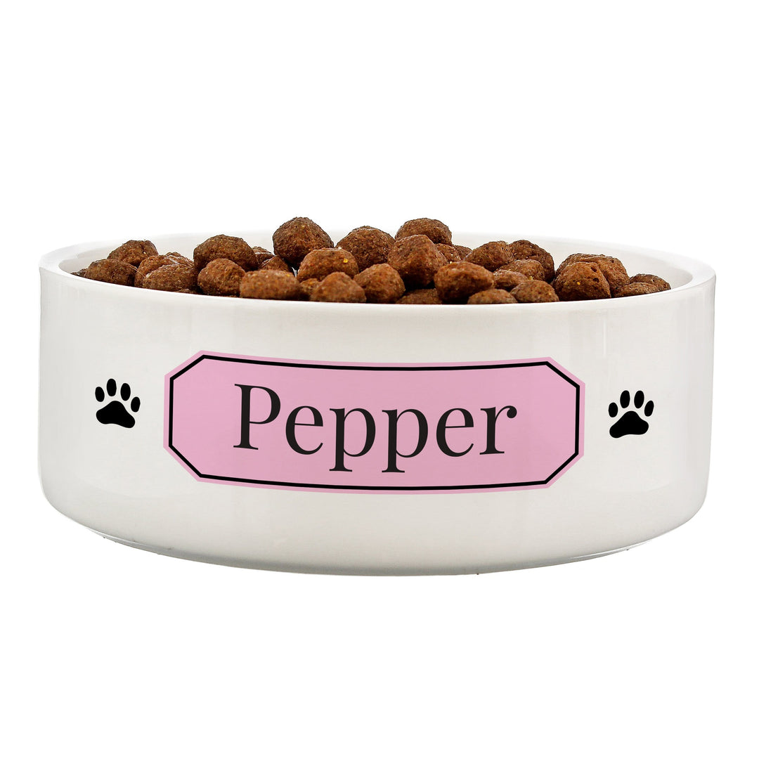 Personalised Memento Pet Gifts Personalised Pink Plaque 14cm Medium Pet Bowl