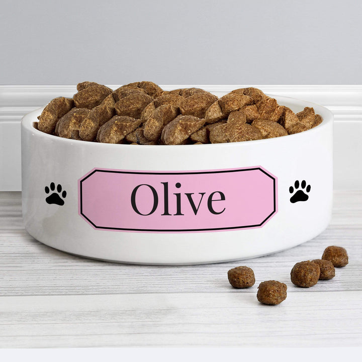 Personalised Memento Pet Gifts Personalised Pink Plaque 14cm Medium Pet Bowl