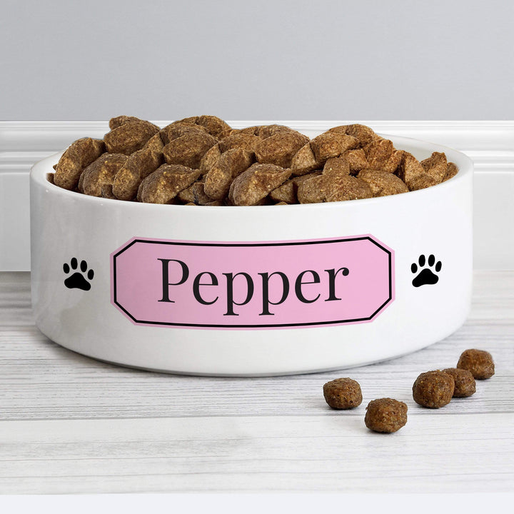 Personalised Memento Pet Gifts Personalised Pink Plaque 14cm Medium Pet Bowl