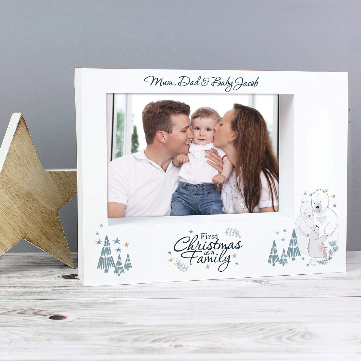 Personalised Memento Photo Frames, Albums and Guestbooks Personalised Polar Bear '1st Christmas As A Family' 7x5 Box Photo Frame