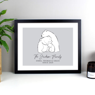 Personalised Memento Framed Prints & Canvases Personalised Polar Bear Family Black Framed Print